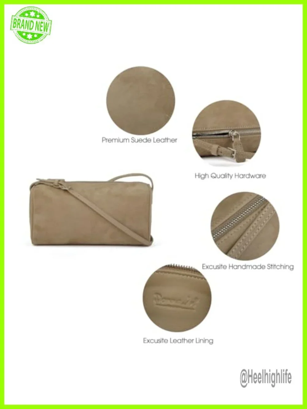 Premium Suede Leather Crossbody Hobo Bag with Adjustable Strap